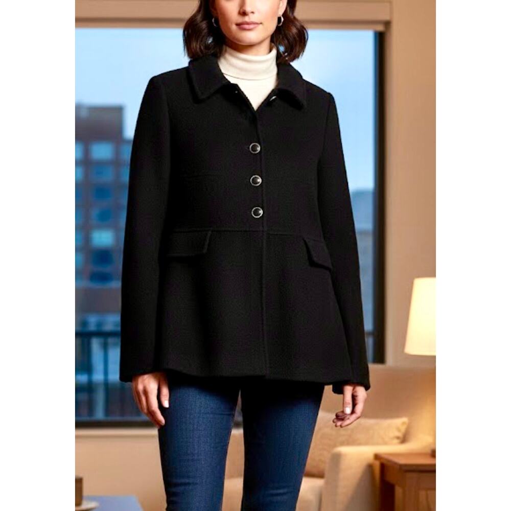Zara Black Tweed/Textured Coat Jacket Wool‎ Blend